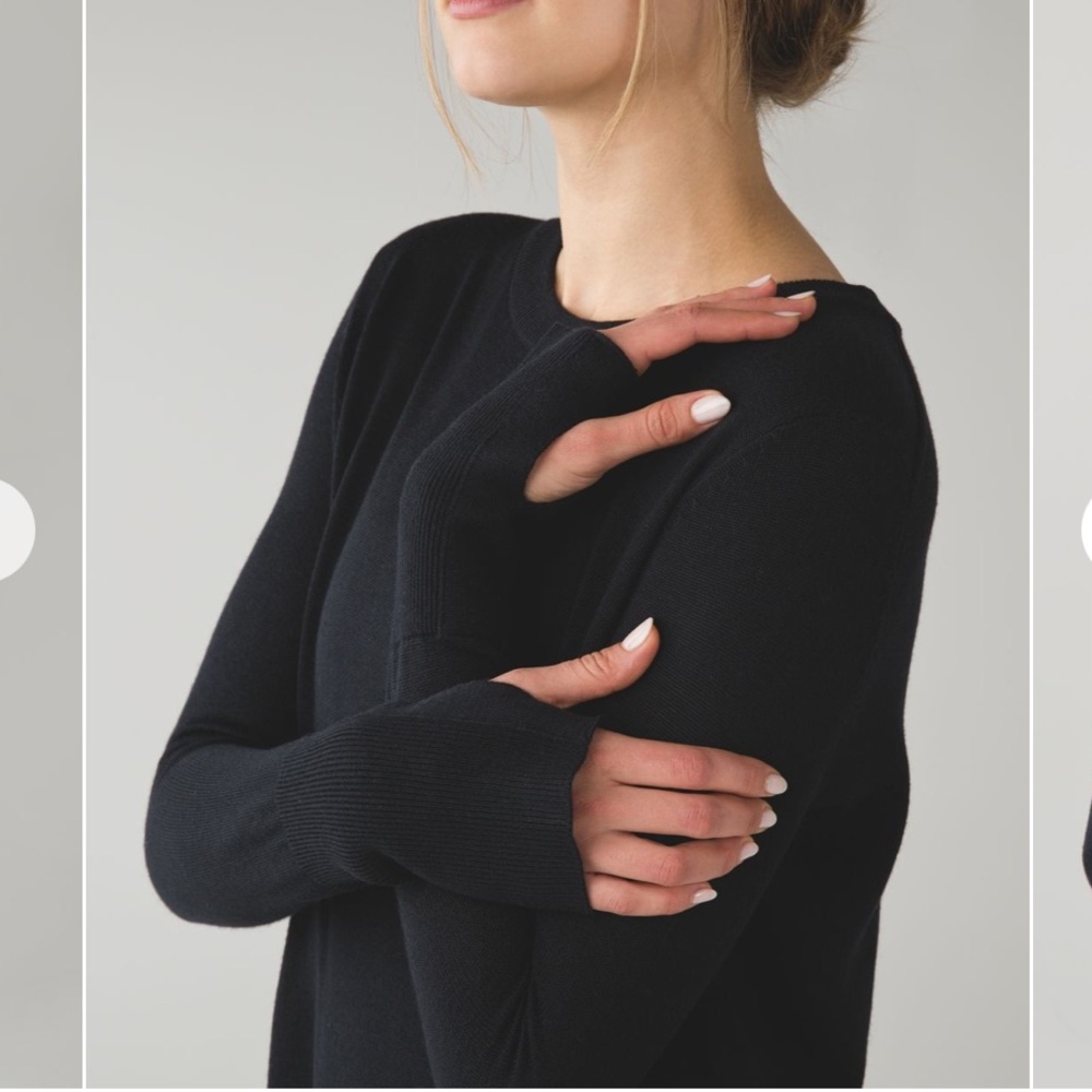 🍋 LULULEMON Black Crew Neck Sweater OPEN BACK Size 8/10 W/ Cashmere Blend LNWOT